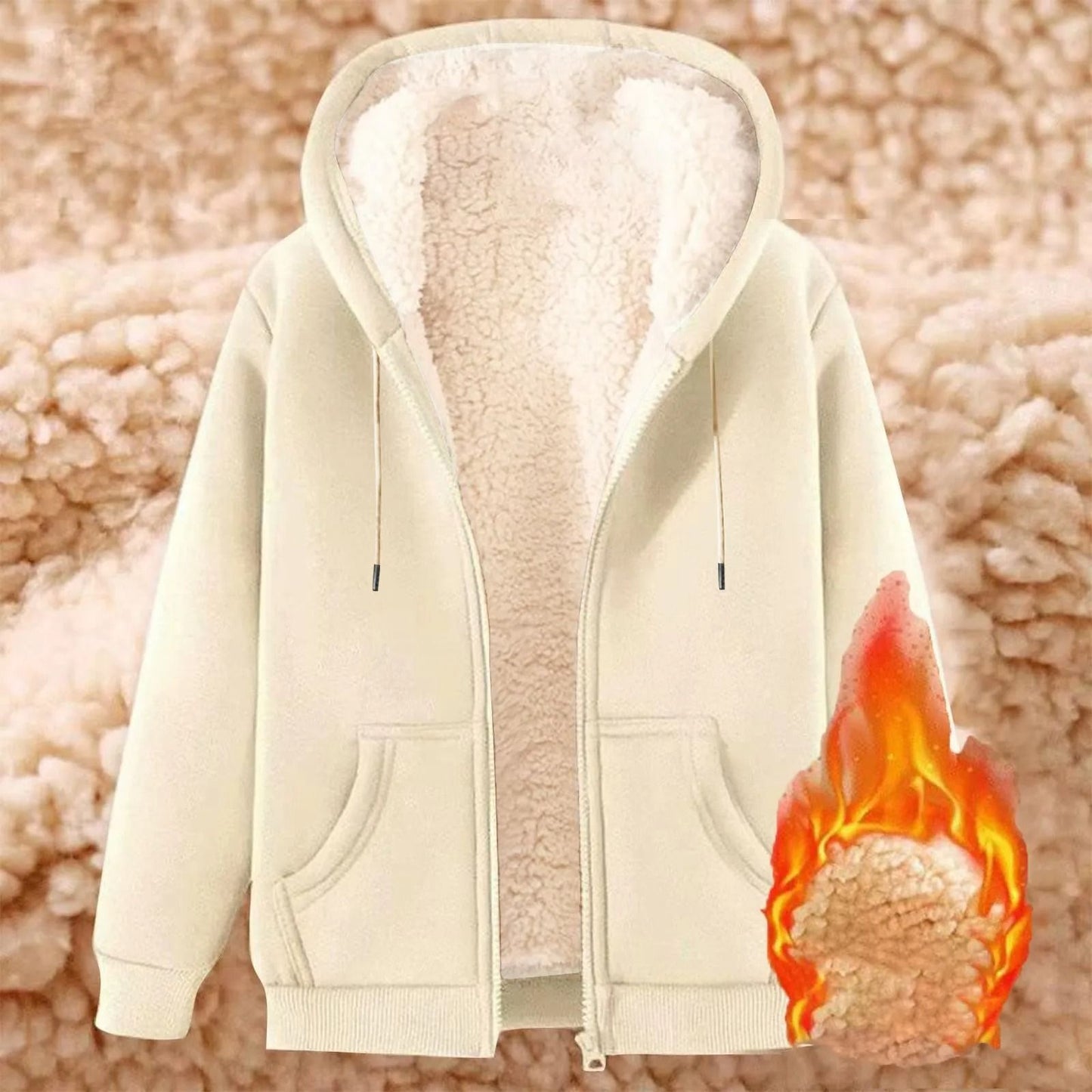 Womens Solid Color Thick Fleece Zip Up Hoodie with Pockets