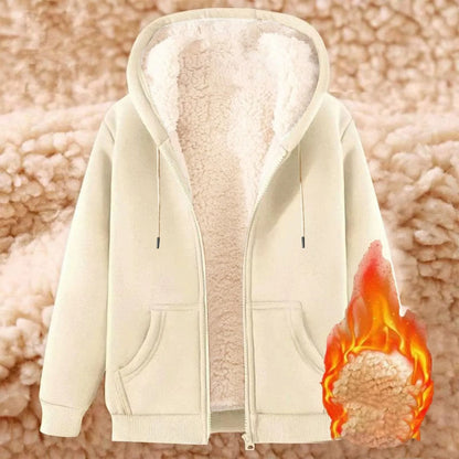 Womens Solid Color Thick Fleece Zip Up Hoodie with Pockets