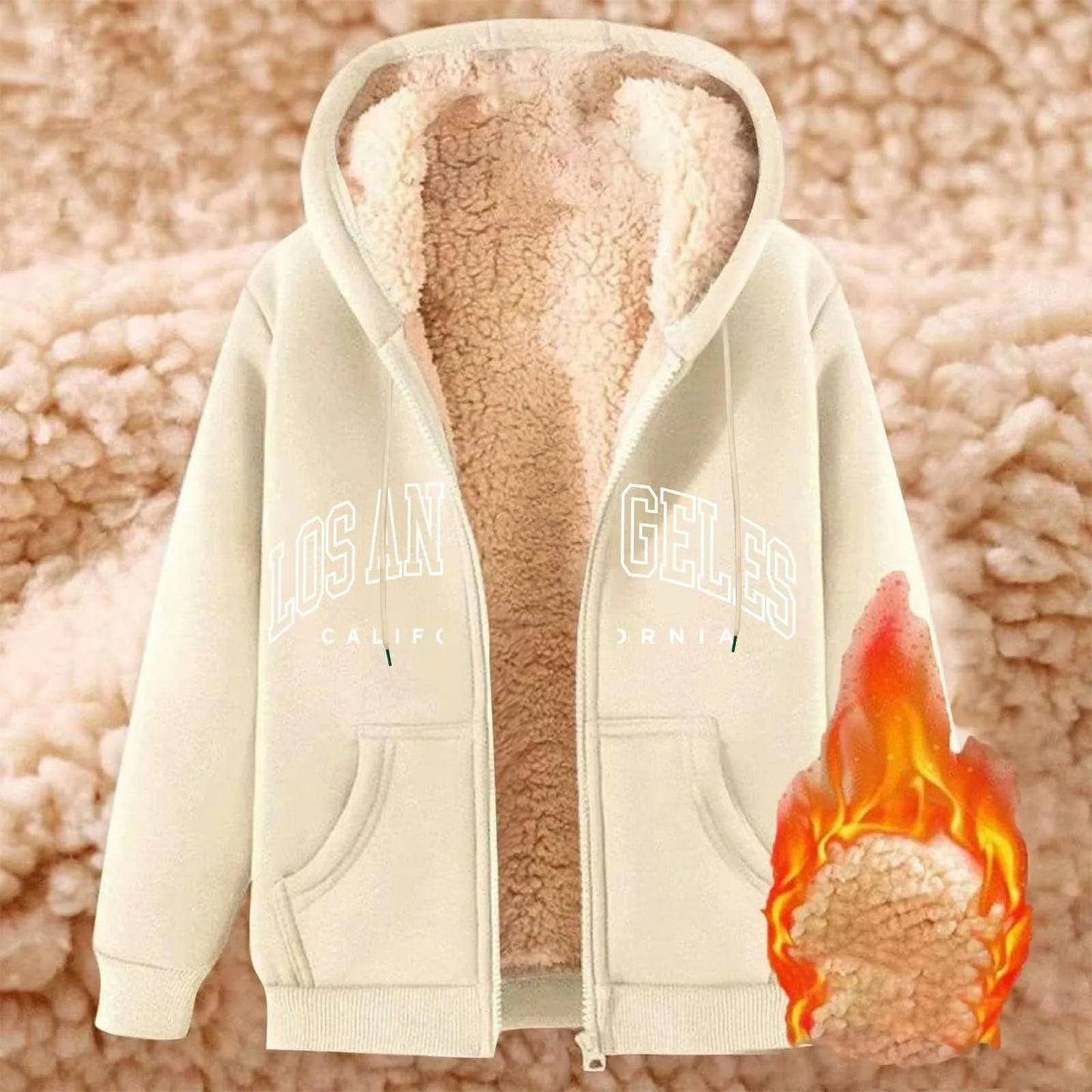 Womens Solid Color Thick Fleece Zip Up Hoodie with Pockets