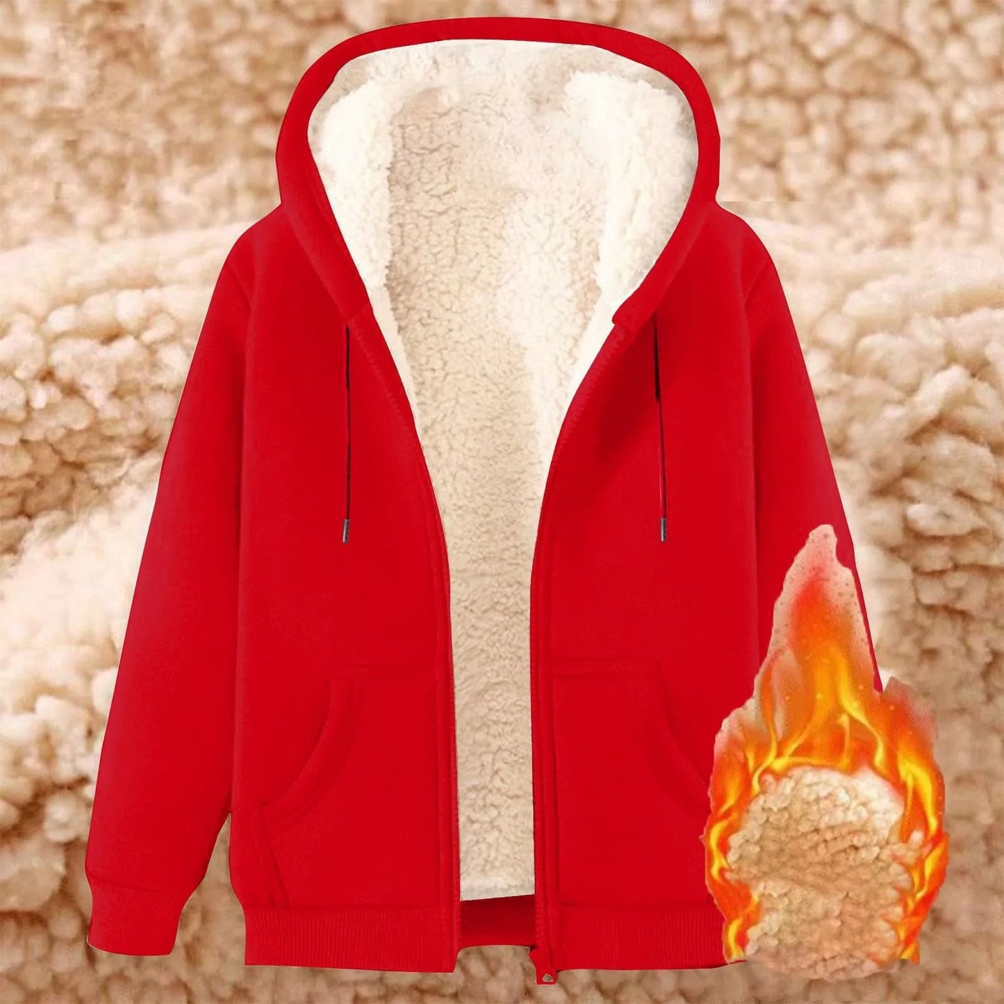Womens Solid Color Thick Fleece Zip Up Hoodie with Pockets