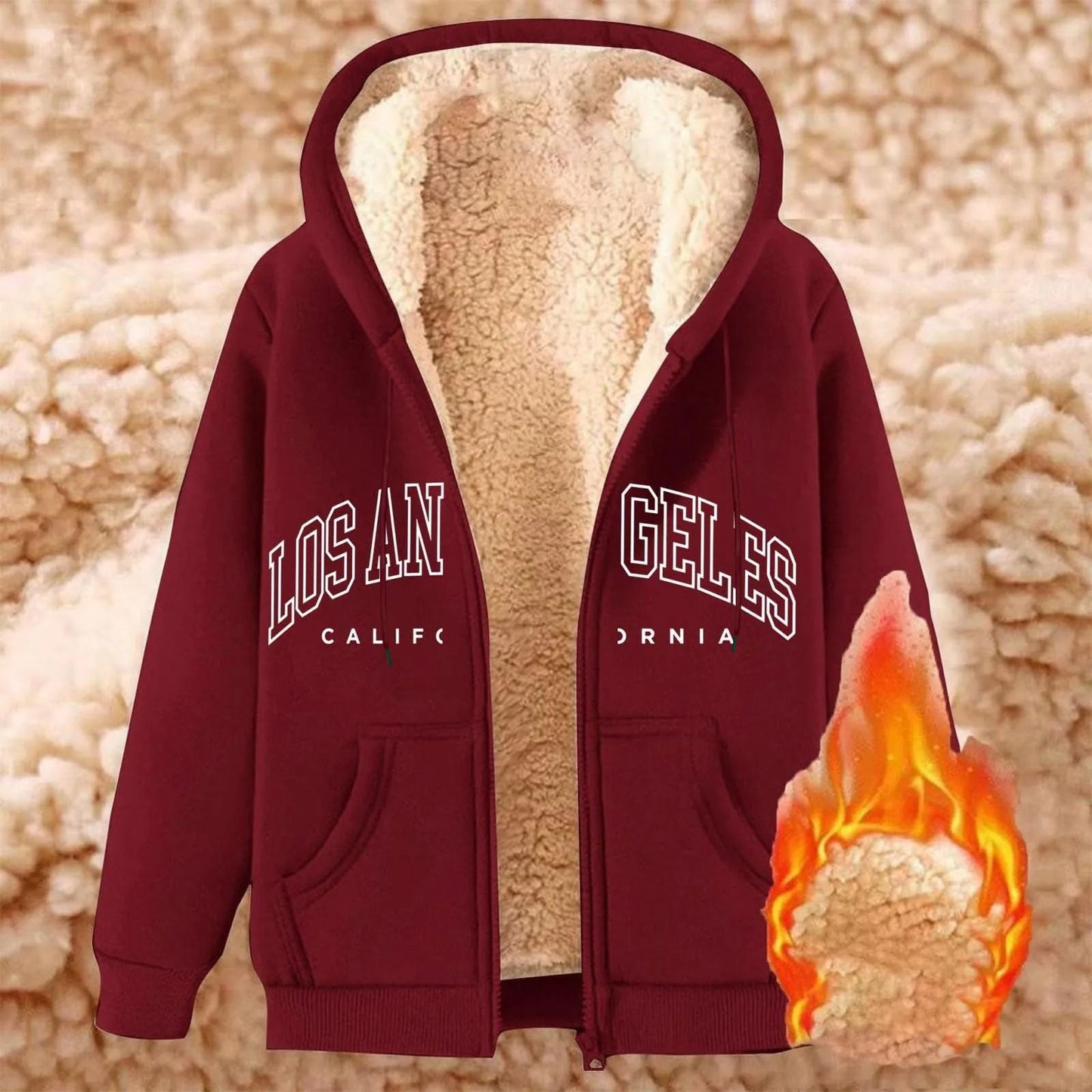 Womens Solid Color Thick Fleece Zip Up Hoodie with Pockets