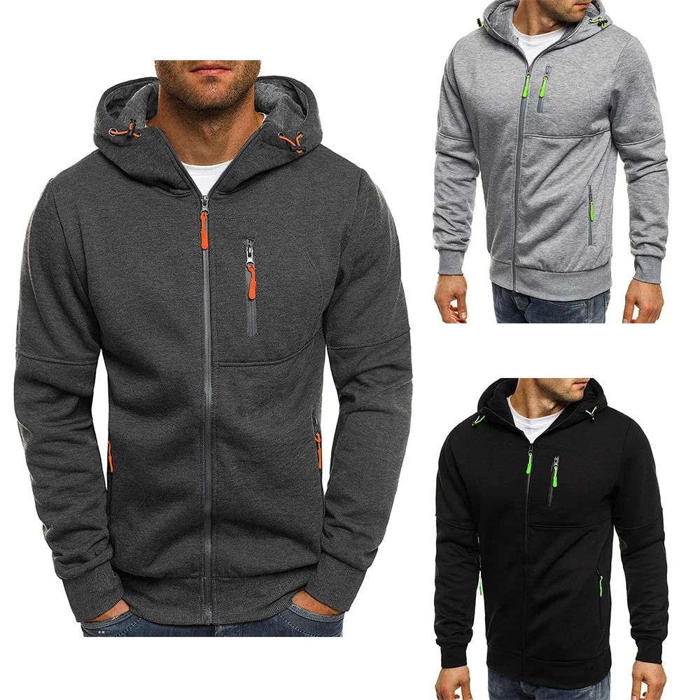 Mens Slim Fit Zipper Hooded Sweatshirt Lightweight Casual Sports Jacket