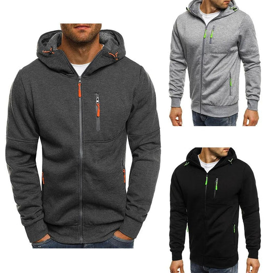 Mens Slim Fit Zipper Hooded Sweatshirt Lightweight Casual Sports Jacket