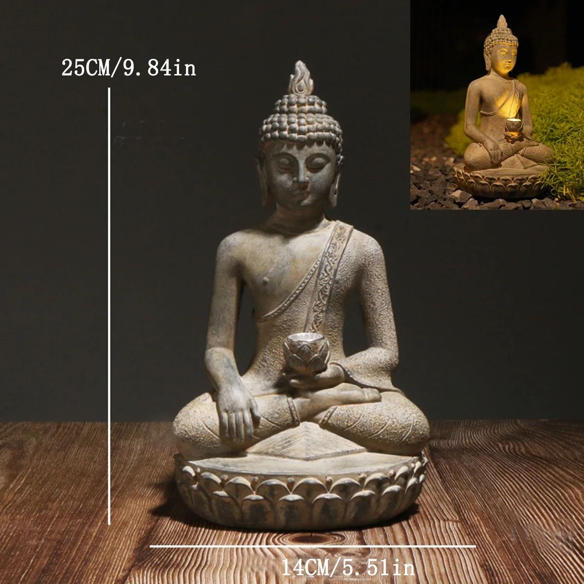 Zen Inspired Solar Buddha Statue for Outdoor Garden and Entryway Decor