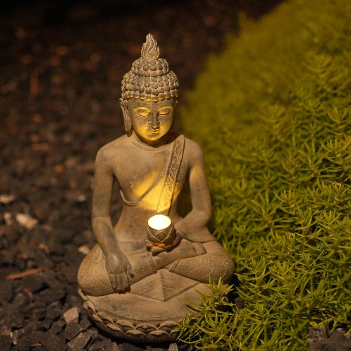 Zen Inspired Solar Buddha Statue for Outdoor Garden and Entryway Decor
