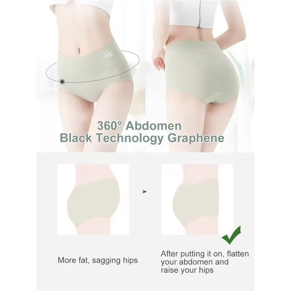 5 Pack Womens Cotton High Waisted Underwear Tummy Control Butt Lift Graphene Antibacterial Breathable Comfort No Ride Up