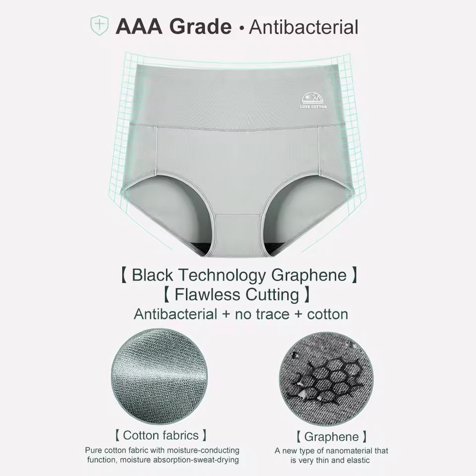 5 Pack Womens Cotton High Waisted Underwear Tummy Control Butt Lift Graphene Antibacterial Breathable Comfort No Ride Up