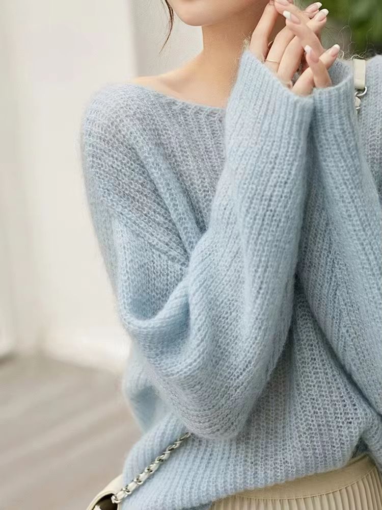 Elegant See-Through Loose Knit Sweater – Soft Warm Autumn Winter Cashmere Pullover for Women