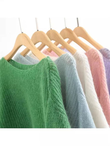 Elegant See-Through Loose Knit Sweater – Soft Warm Autumn Winter Cashmere Pullover for Women