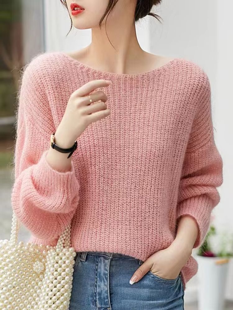 Elegant See-Through Loose Knit Sweater – Soft Warm Autumn Winter Cashmere Pullover for Women