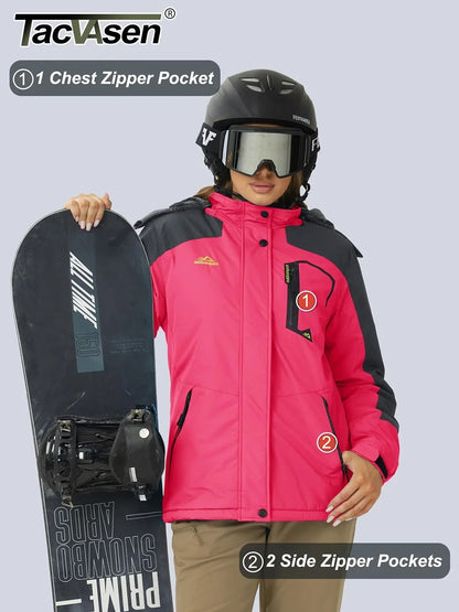 Winter Waterproof Ski Snowboard Jacket Womens Thermal Heavy Fleece Jacket Casual Work Rain Coat Windbreaker Park