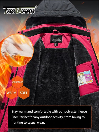 Winter Waterproof Ski Snowboard Jacket Womens Thermal Heavy Fleece Jacket Casual Work Rain Coat Windbreaker Park