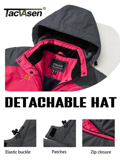Winter Waterproof Ski Snowboard Jacket Womens Thermal Heavy Fleece Jacket Casual Work Rain Coat Windbreaker Park