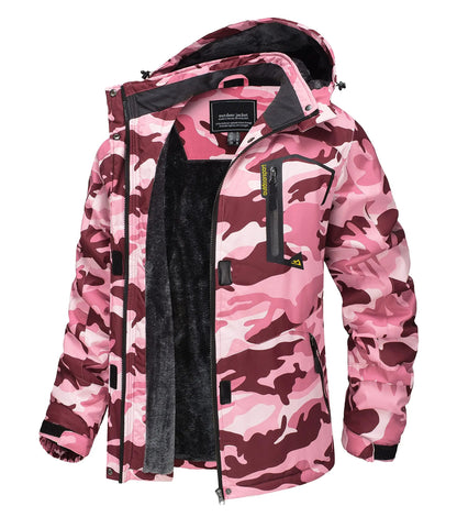 Winter Waterproof Ski Snowboard Jacket Womens Thermal Heavy Fleece Jacket Casual Work Rain Coat Windbreaker Park