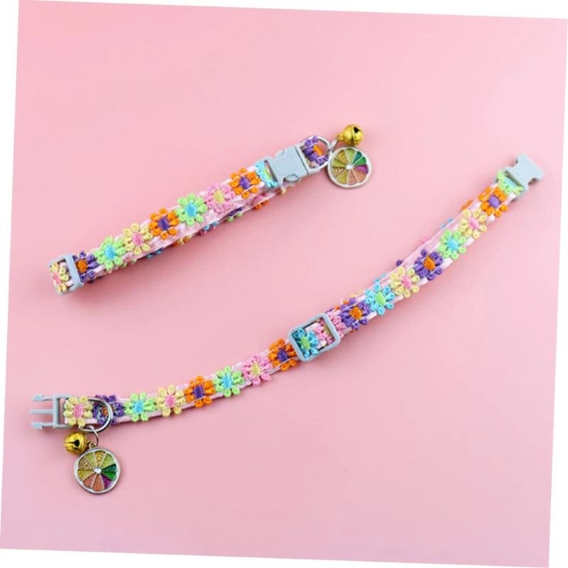 Rainbow Flower Cat Collar with Bell Adjustable Lace Necklace for Kittens and Small Dogs