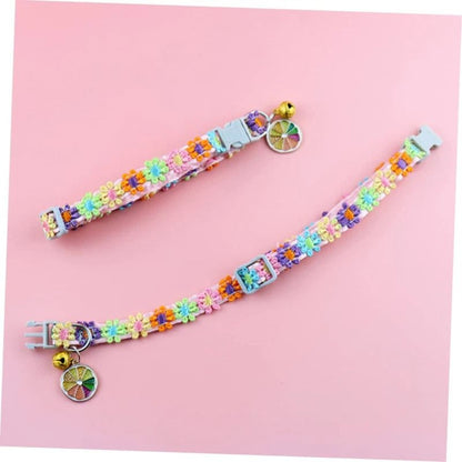 Rainbow Flower Cat Collar with Bell Adjustable Lace Necklace for Kittens and Small Dogs