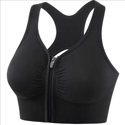 Womens Front Zipper Fitness Sports Bra Yoga Gym Top