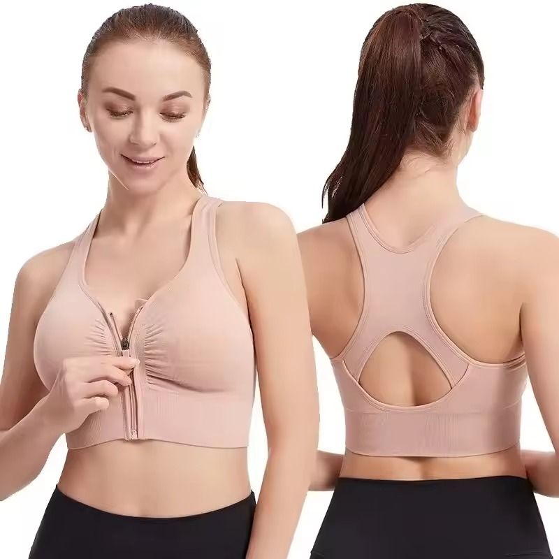 Womens Front Zipper Fitness Sports Bra Yoga Gym Top