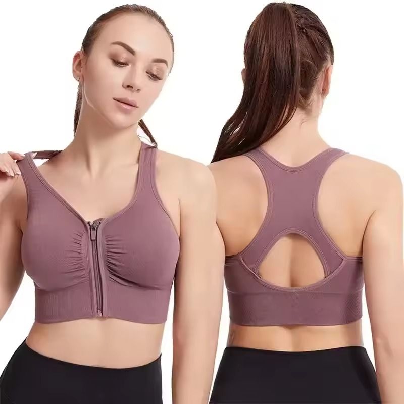 Womens Front Zipper Fitness Sports Bra Yoga Gym Top
