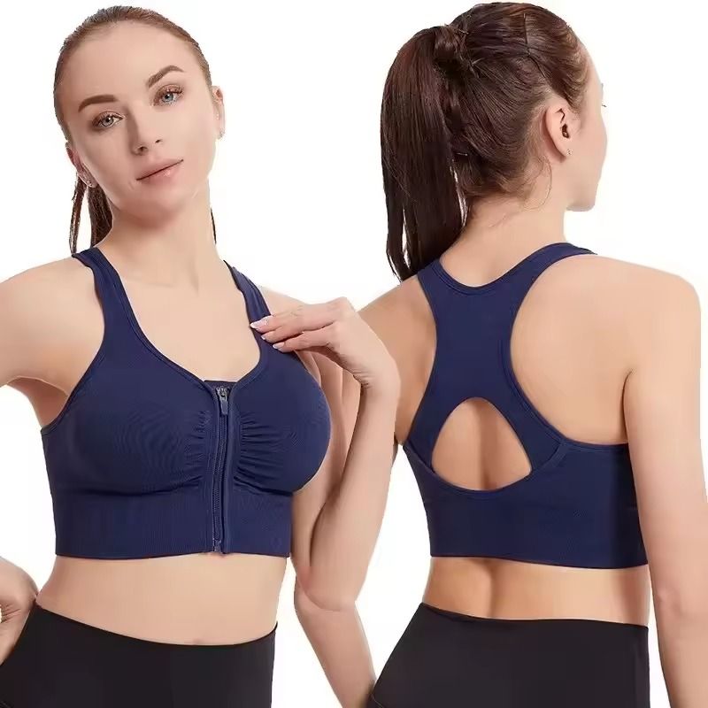 Womens Front Zipper Fitness Sports Bra Yoga Gym Top