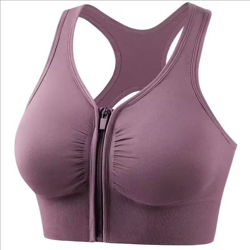 Womens Front Zipper Fitness Sports Bra Yoga Gym Top