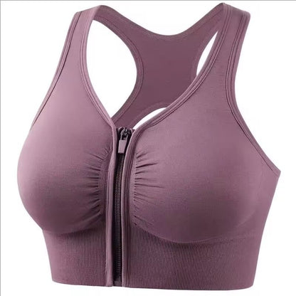 Womens Front Zipper Fitness Sports Bra Yoga Gym Top