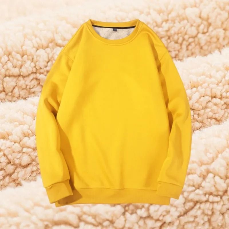 Winter Lamb Velvet Fleece Sweatshirt for Men Thickened Warm Casual Pullover