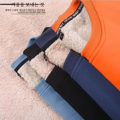 Winter Lamb Velvet Fleece Sweatshirt for Men Thickened Warm Casual Pullover