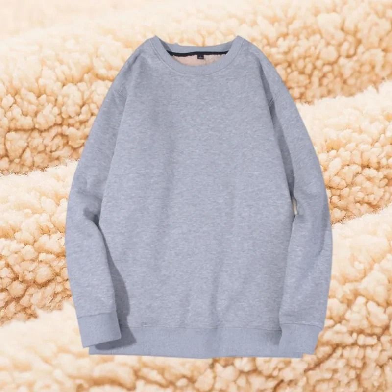 Winter Lamb Velvet Fleece Sweatshirt for Men Thickened Warm Casual Pullover
