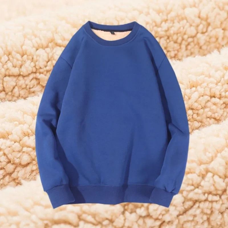 Winter Lamb Velvet Fleece Sweatshirt for Men Thickened Warm Casual Pullover