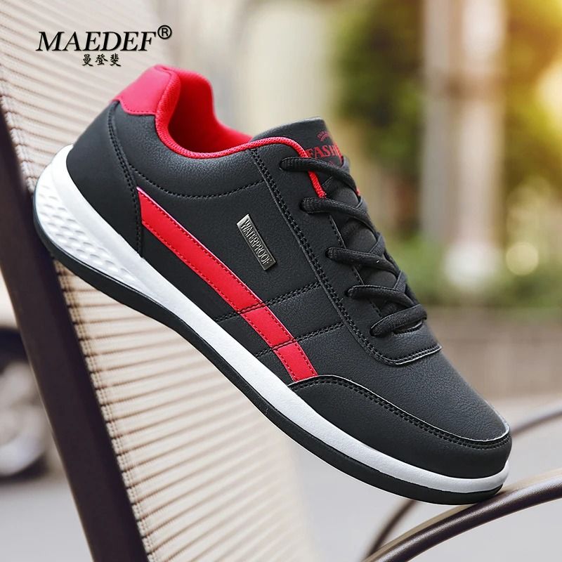 Mens Waterproof Artificial Leather Lace Up Sneakers Lightweight and Comfortable