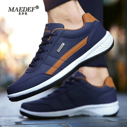 Mens Waterproof Artificial Leather Lace Up Sneakers Lightweight and Comfortable
