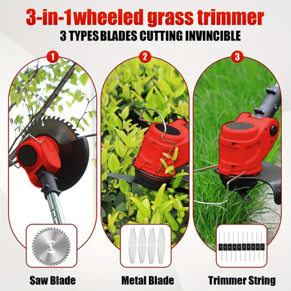 Cordless Lawn Trimmer, Weed Wacker Lawn Mower Grass Edger, 2 Li-Ion Batteries Powered with 3 Blade Types