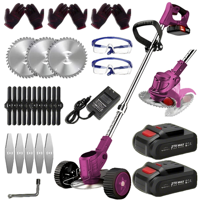 Cordless Lawn Trimmer, Weed Wacker Lawn Mower Grass Edger, 2 Li-Ion Batteries Powered with 3 Blade Types