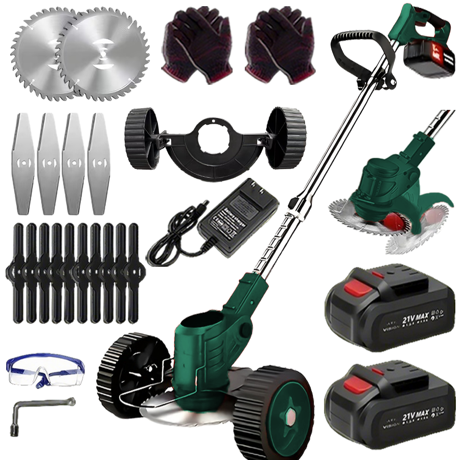 Cordless Lawn Trimmer, Weed Wacker Lawn Mower Grass Edger, 2 Li-Ion Batteries Powered with 3 Blade Types