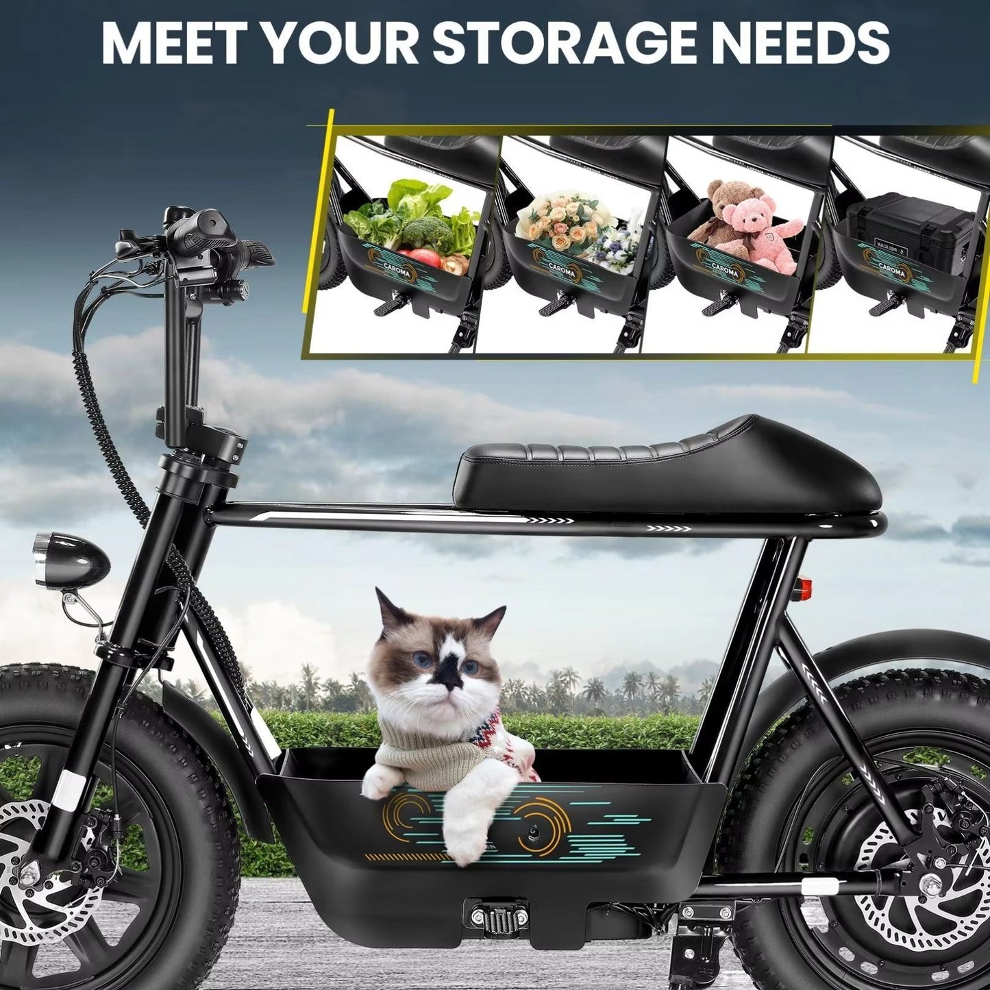 819W All-Terrain Electric Scooter with Seat – Fat Tire Commuter Ebike for Adults & Teens with Carry Basket
