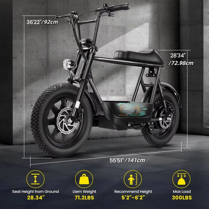 819W All-Terrain Electric Scooter with Seat – Fat Tire Commuter Ebike for Adults & Teens with Carry Basket