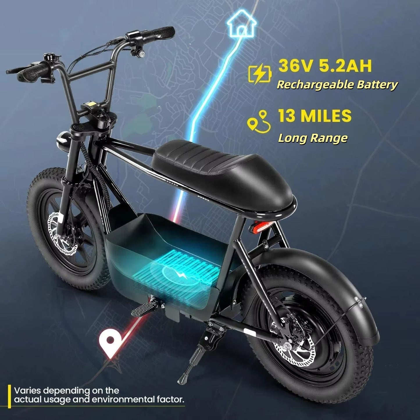 819W All-Terrain Electric Scooter with Seat – Fat Tire Commuter Ebike for Adults & Teens with Carry Basket