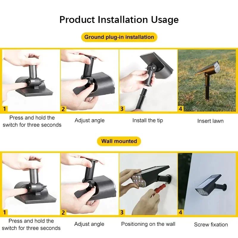Ultra Bright 7LED Solar Light Spotlights, Outdoor Landscape Wall Light, Waterproof Adjustable Lawn Garden Yard Lighting