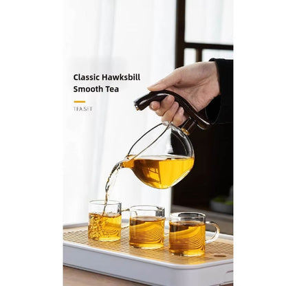 Lazy Kungfu Glass Teapot Set – Semi-Automatic Heat-Resistant Tea Set with Wooden Base & Magnetic Water Flow