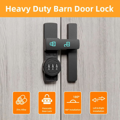 Combination Barn Door Lock, Sliding Deadbolt with 3-Digit Password Security and Luminous Sign