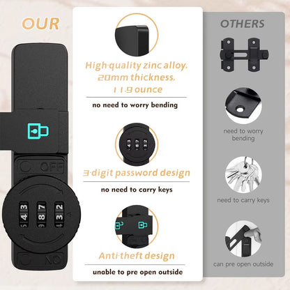 Combination Barn Door Lock, Sliding Deadbolt with 3-Digit Password Security and Luminous Sign
