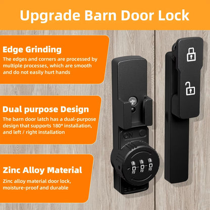 Combination Barn Door Lock, Sliding Deadbolt with 3-Digit Password Security and Luminous Sign