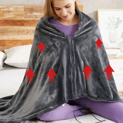 Womens USB Heated Shawl Throw Blanket Coral Velvet Adjustable Heat Levels