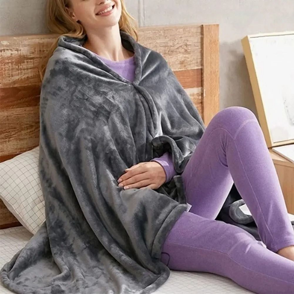 Womens USB Heated Shawl Throw Blanket Coral Velvet Adjustable Heat Levels
