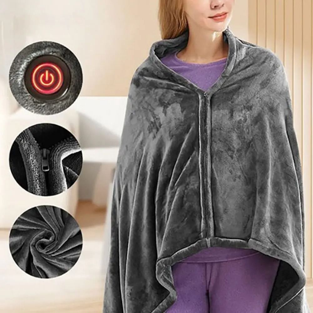 Womens USB Heated Shawl Throw Blanket Coral Velvet Adjustable Heat Levels