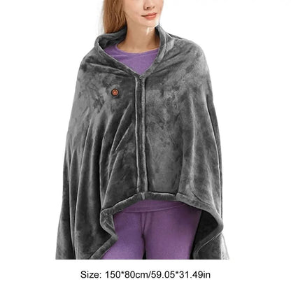 Womens USB Heated Shawl Throw Blanket Coral Velvet Adjustable Heat Levels