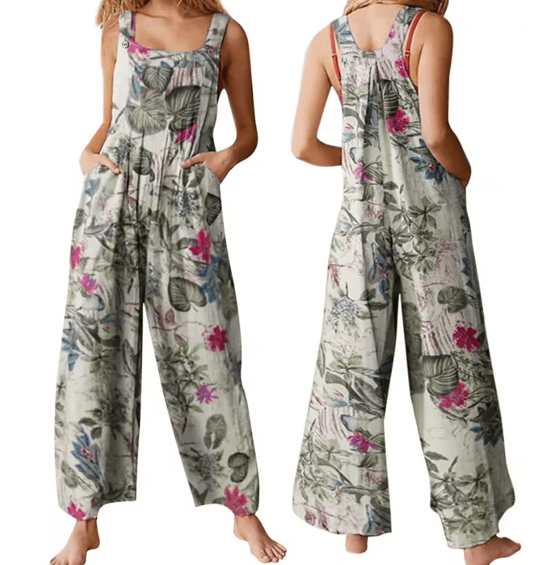 LeafEase Womens Cotton Linen Jumpsuit with Pockets