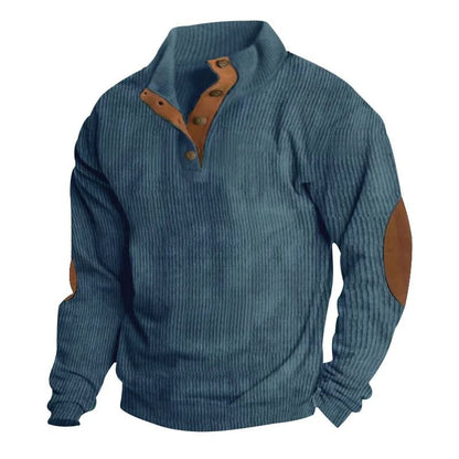 Men Corduroy Patchwork Sweatshirt Long Sleeve Stand Collar Pullover