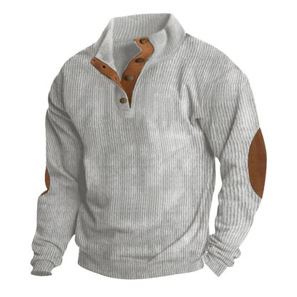 Men Corduroy Patchwork Sweatshirt Long Sleeve Stand Collar Pullover